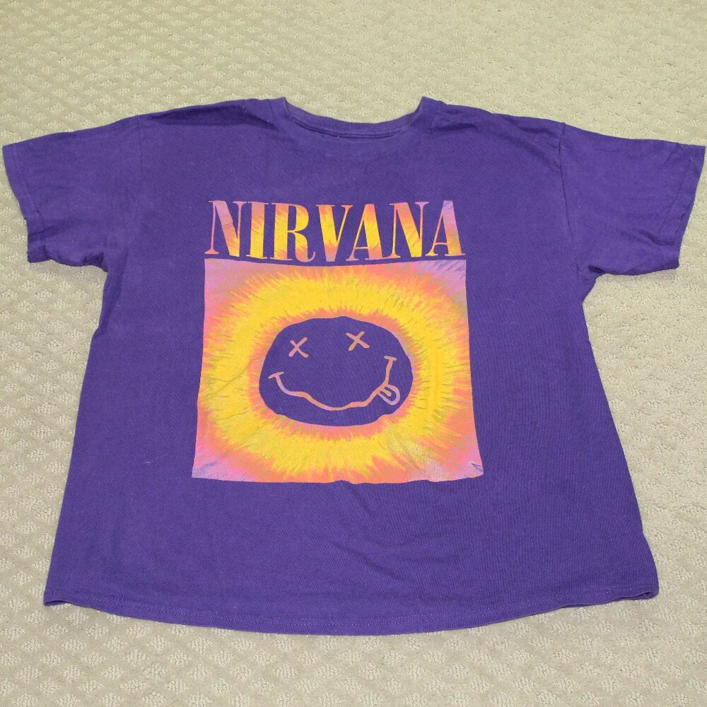 Nirvana Unisex Large Purple Smiley Face 100% Cotton T-Shirt - MINT